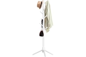 Aliphon Wooden Coat Rack Stand, Freestanding Coat Rack with 8 Hooks, 3 Adjustable Size Coat Tree for Hats, Coats, Scarves bags, Coat Hanger Stand Used in Bedroom/Office/Entryway （White）