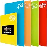 GORILLA GRIP BPA-Free Flexible Cutting Board, Set of 5, Multicolor | Durable Plastic Mats with Food Icons for Meal Prepping, Large Kitchen Chopping Boards, Use for Meat Fish Vegetables Fruit