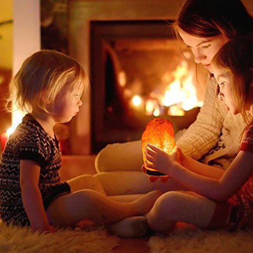 HemingWeigh Natural Himalayan Salt Lamp Hand Carved with Genuine Wood Base, Bulb and On and Off Switch 6 to 8 Inch, 6 to 7 lbs. 2 Pack