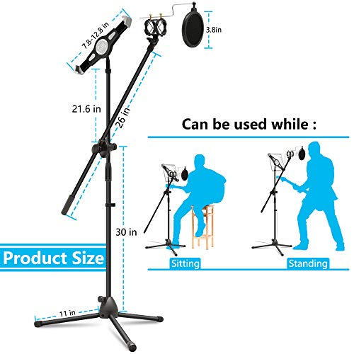 Microphone Stand Tablet Mount, Anko 2 in 1 Adjustable Mic Stand with iPad Holder/Pop Filter for All 7-12 Inch Table Device - Thumbnail 5