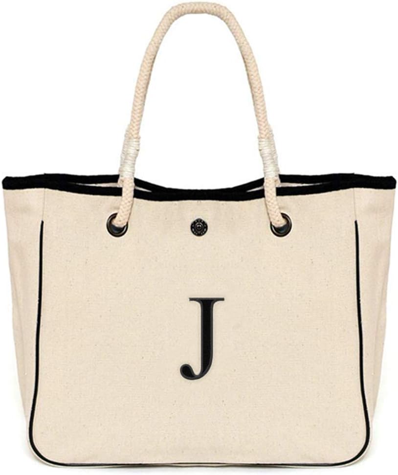 Monogram Name Canvas Tote Shoulder Bag