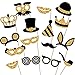 Gold Photo Booth Props - Fully Assembled, No DIY Required - Mix of Hats, Lips, Mustaches, Crowns and More (16 pcs) - Durable and Vibrant - Perfect for Birthday Parties, Weddings and More primary