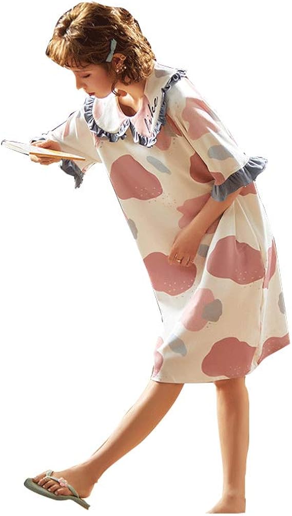 Amazon 夏 パジャマ レディース ワンピース 半袖 綿 衿付き フリル ルームウエア ナイトウェア 部屋着 寝巻き 寝間着 ネグリジェ ドレス お姫様 ルームワンピース ネグリジェ 通販