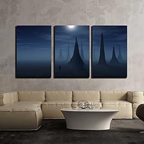 3 Piece Canvas Wall Art - 3D Fantasy Landscape - Modern Home Art Stretched and Framed Ready to Hang - 16"x24"x3 Panels