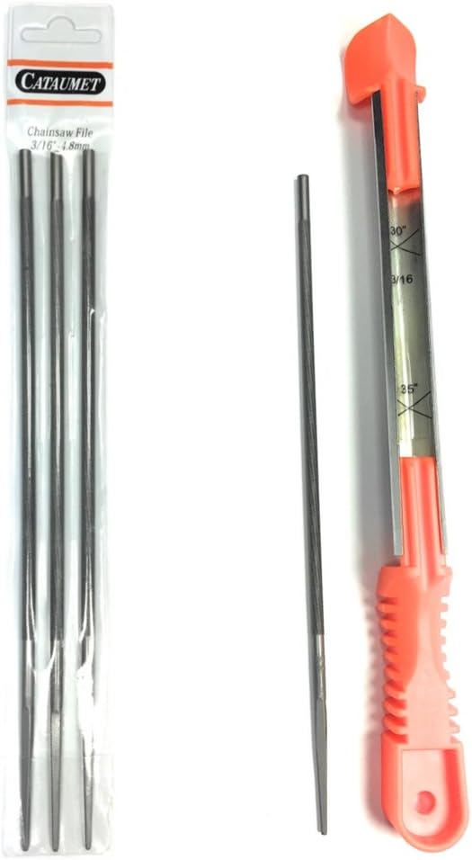 CATAUMET Chainsaw Sharpener Files – Chain File 3/16 Inch - 4 Files + 1 Non-Slip File Handle Guide