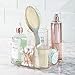 mDesign Decorative Cosmetic Organizer Spinner for Bathroom Vanity Countertop - Holds Makeup, Blenders, Lip Gloss, Mascara Hair, Brushes, Beauty Accessories - Textured Plastic - Clear