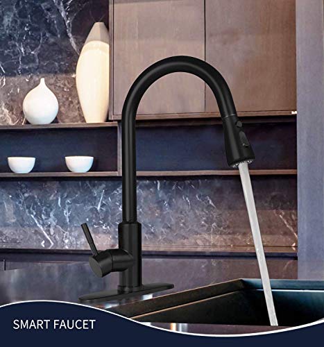 Touch Kitchen Faucet with Sprayer, MSTJRY Matte Black Kitchen Sink Faucet with Pull Down Sprayer, Smart Faucets for Kitchen Sinks, Stainless Steel for Utility Rv Laundry Sinks