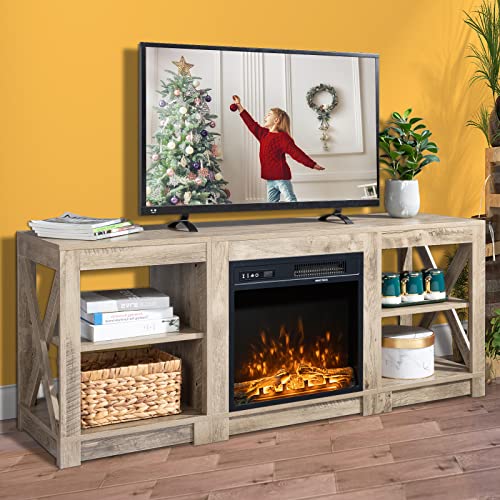 VINGLI Fireplace TV Stand 65 inch, Entertainment Center with Fireplace