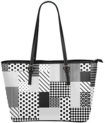 Black White Square Plaid Large Leather Portable Top Handle Hand Totes Bags Causal Handbags Zipped Shoulder Shopping Purse Luggage Organizer For Lady Girls Womens