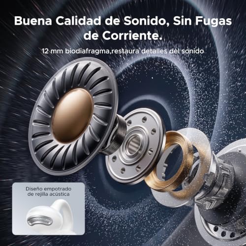 UGREEN HiTune S3 Air Audífonos Inalámbricos In Ear 35 Horas, Bluetooth 6.0 con 2 AI Micrófonos, Audífonos Open Ear 12 mm Diafragma, Control por App, IPX5 para Deportes al Aire Libre y Fitness, Blanco