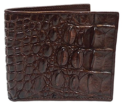 Authentic M Crocodile Skin Men's Bifold Backbone Leather Dark Brown Wallet
