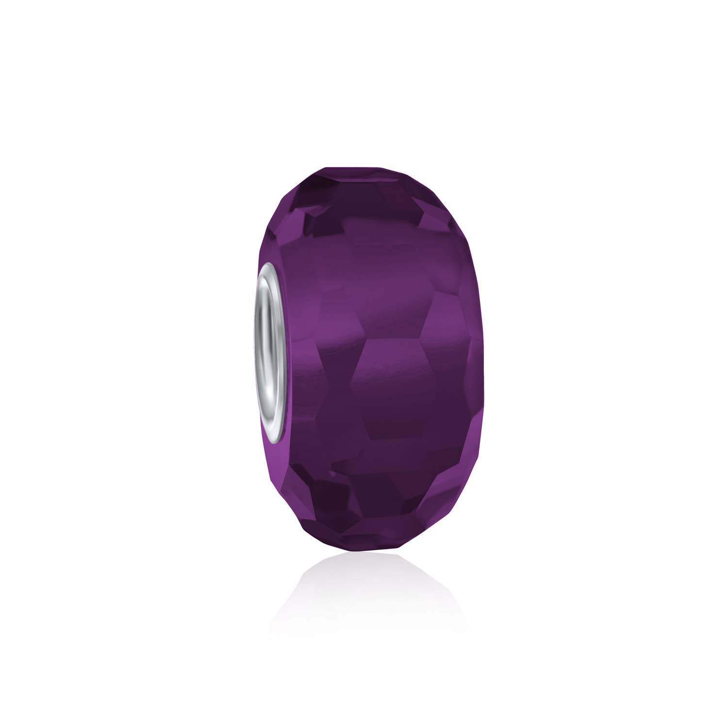 Bling Jewelry Solid Translucent Purple Faceted Murano Glass .925 Sterling Silver Core Spacer Bead Fits European Charm Bracelet For Women Teen