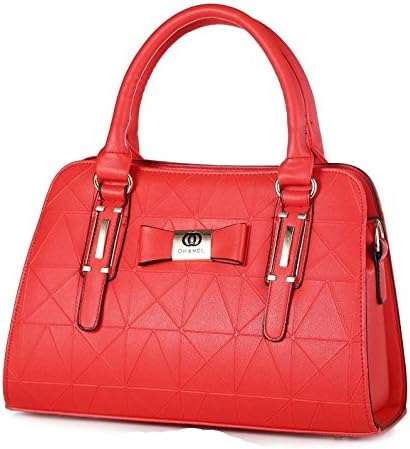Hydne Women's Fashionable Simple Elegant Bowknot Large Capacity Leather Handbag(Red)