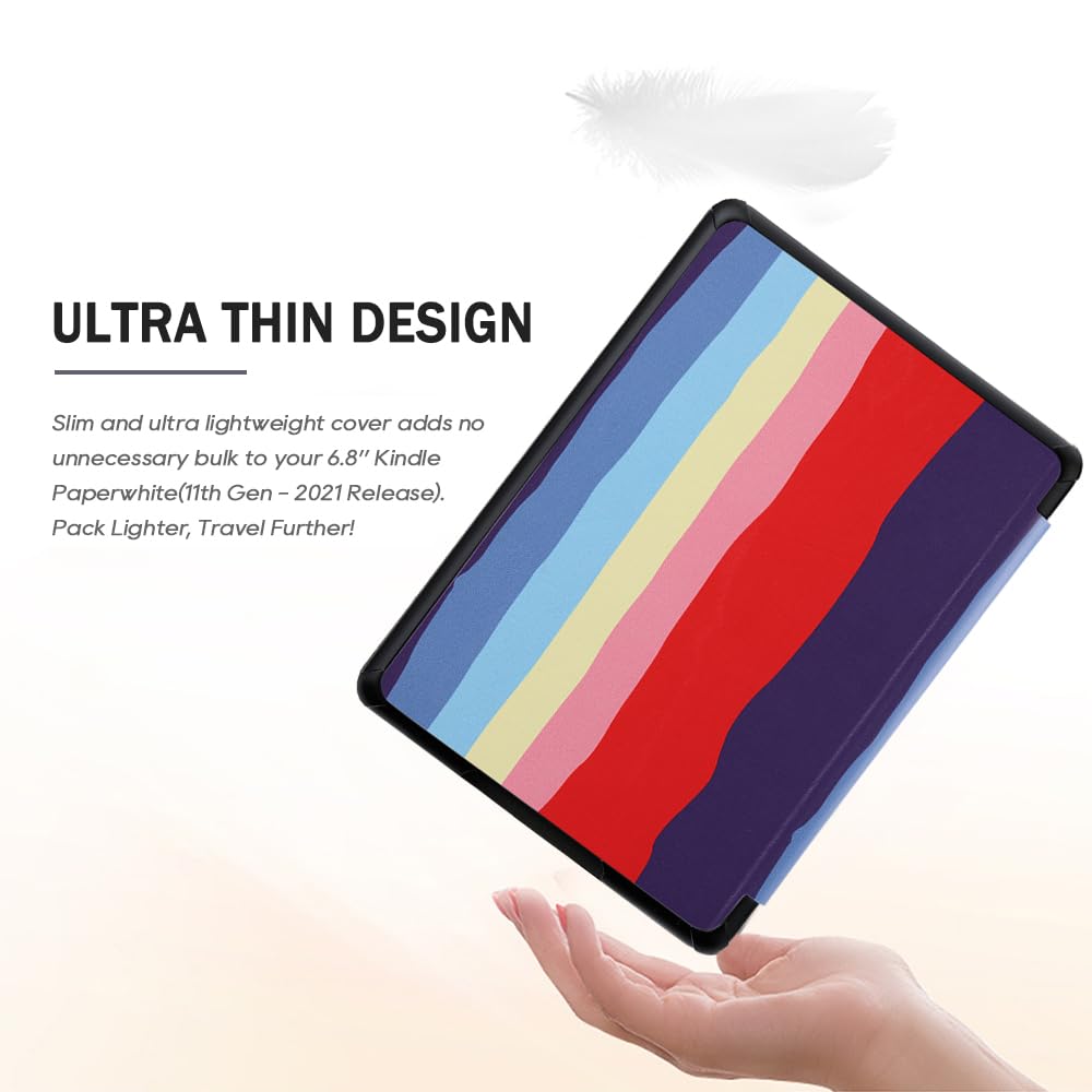 SCSVPN Case for 6.8'' Kindle Paperwhite 11th Generation-2021 & Kindle Paperwhite Signature Edition - Ultra Slim Premium Durable PU Leather Smart Cover with Hand Strap - Auto Sleep/Wake, Colorful Red