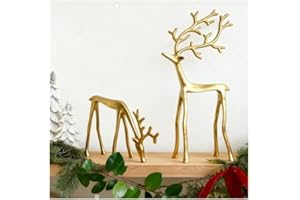 KIDHABE 2 Pcs Gold Reindeer Statues, Elegant Christmas Reindeer Figurines – Modern Aluminum Alloy Holiday Decorations for Table, Mantel, or Living Room