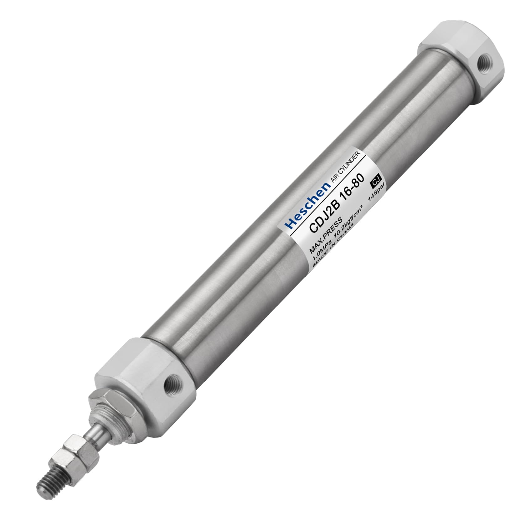 Heschen Stainless Steel Slim Air Pneumatic Cylinder, CDJ2B 16-80, M5 Port, 16mm Bore, 80mm Stroke, Double Acting Single Rod (80mm Stroke)