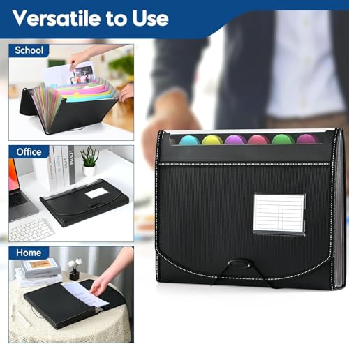 13 Pockets File Organiser, Accordion Expanding File Folder, Document Organiser with 12 Tabs, Folders for Paperwork A4 for Home, Office, and School, Black