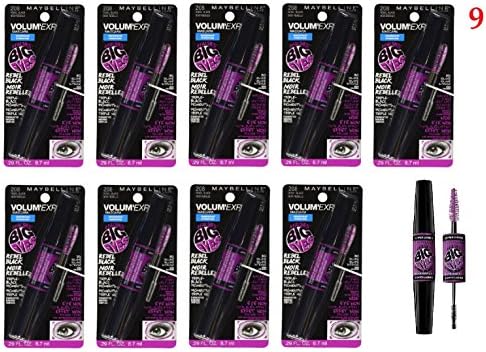 (Pack of 9) - VALUE PACK - Maybelline The Falsies Big Eyes Waterproof Mascara, 208 Rebel Black