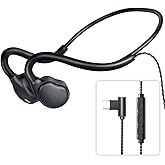 USB C Wired Headphones,Open Ear Headphones with Mic Air Conduction Wired Earbuds with Premium Sound Headset Perfect for with New iPhone 15 & 16, Samsung & Android Type C Phones- Black