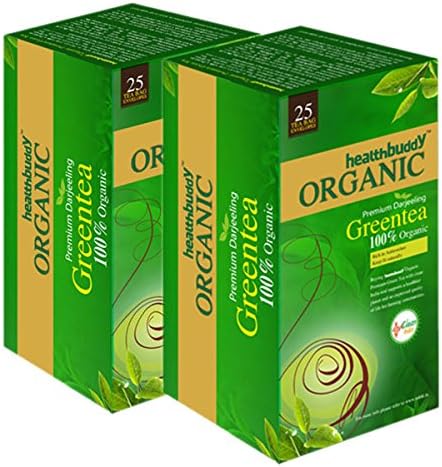 Healthbuddy Organic Green Tea Bags, 2 Pack Of 25 Bags Each