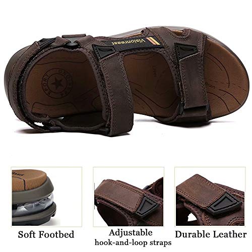 VISIONREAST Mens Leather Sandals Open Toe Outdoor Hiking Sandals Air Cushion Sport Sandals Waterproof Beach Sandals - Image 4
