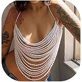 Sexy Multi-layered Tassel Pearl Chest Chain Summer Beach Beaded Harness Bra Chain Festival Rave Pearl Bralette Waist Body Jewelry for Women
