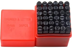Oudtinx Number and Letter Stamp Set (36 Piece Punch Set/A-Z & 0-9) Hardened Steel for Metal Wood, Leather- 1/4" (6mm)