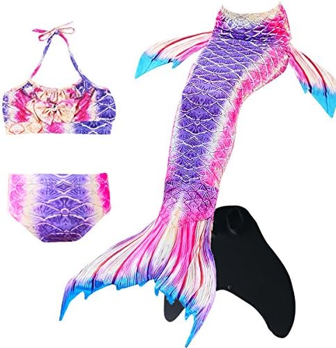 HARDKING Mermaid Tails for Swimming with Monofin Mermaid Swimmable Costume Swimsuit for Girls 4Pcs Sets