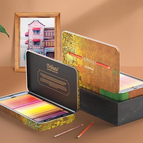 MARCO Adult Colouring Pencils - 72 Colour Set Professional Oil Paint Pencils Wooden Pencils in Iron Box Suitable for Art Students & Professionals (72 Piece Oil Set)