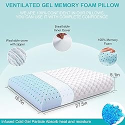 MUUEGM Gel Memory Foam Pillows, Cooling Pillow for