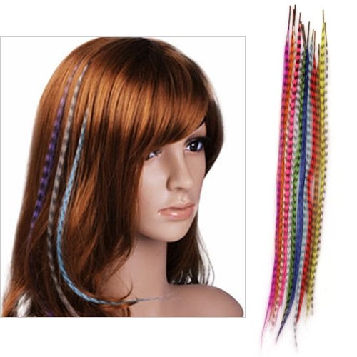 Set 10 Color Mechones Sintético Pluma Pelo Extensiones