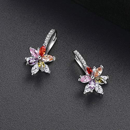 CICINIO 14K Cubic Zirconia Colorful Rhinestone Flower Stud Earrings, Dangle Hook Earrings Studs Hypoallergenic for Girls Women
