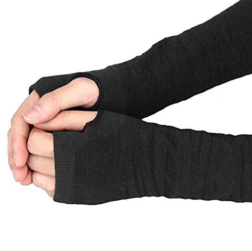 Vovotrade Winter Wrist Arm Hand Warmer Knitted Long Fingerless Gloves (Black)