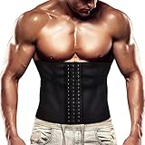 Wonderience Men Waist Trainer Belt Slimming Body Shaper Sweat Weight Loss Corset (Black, L)