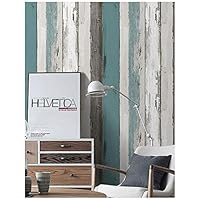 HaokHome H006 Wood Panel Peel and Stick Wallpaper 23.6" x 19.7ft Blue/Black/Off White Self Adhesive Contact Wall Decoration