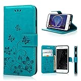 iPhone 6S Case, YOKIRIN PU Leather Case Butterfly Flowers Case with Magnetic Flip Card Holders for iPhone 6S iPhone 6 (Blue)