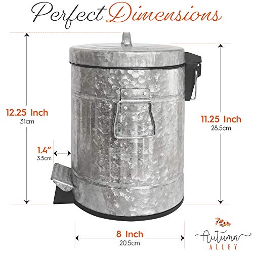 Autumn Alley Galvanized Bathroom Trash Can with Lid Small 5L, 1.3