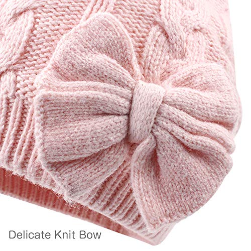 Winter Warm Knitted Baby Hat for Girls Cotton Lined Infant Toddler Girls Hat Autumn Cute Bow Classic Girls Beanie 0-6Y (Pink(Mom+Girl), L)