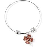 Emerald Park Jewelry Four Leaf Clover with Red Brown Tint Fancy Charm Bangle