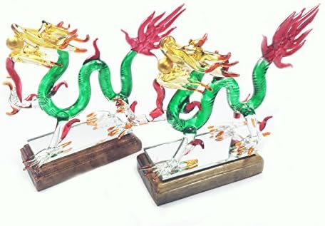1 Set of Colorful Handmade Dragon Art Glass Blown Animal