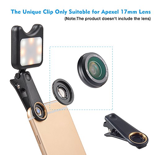 Apexel Clip On Mini Multi-Function Selfie Light[Portable Dimmable Clip Lights] Selfie LED Camera Light with 9 Lighting Modes for iPhone Samsung Sony and Other Smart Phones and Tabletes,Black - Thumbnail 4