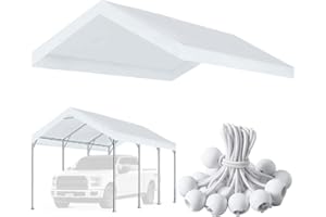 VANTERIAM 10'x20' Upgraded Carport Replacement Top Canopy Cover for Car Garage Shelter Tent Party Tent with Ball Bungees White (Only Top Cover, Frame is not Included)