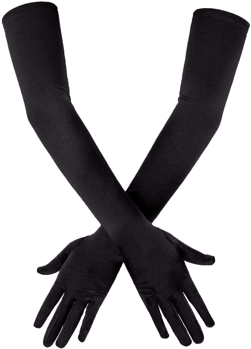 Photo 1 of SAVITA Long Elbow Satin Gloves 21 inch Stretchy 1920s Opera Gloves Evening Party Dance for Women Black
