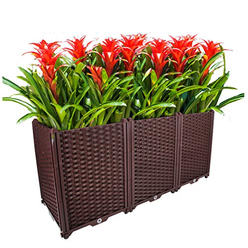 Hershii Plastic Rectangular Raised Garden Bed Planter Kit DIY Indoor Outdoor Vegetable Herb Flowers Planting Extra Deep Container Box Gardening Decoration Gift for Patios, Lawn, Yard, Porch – Brown