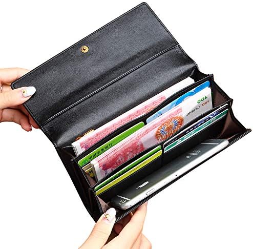 LAORENTOU Genuine Leather Women Bifold Wallet Long Clutch Wallets Card Holder