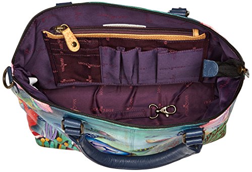 Anuschka Hand-Painted Leather Medium Convertible Satchel | Top Handle Shoulder Bag/Purse | Ocean Treasures