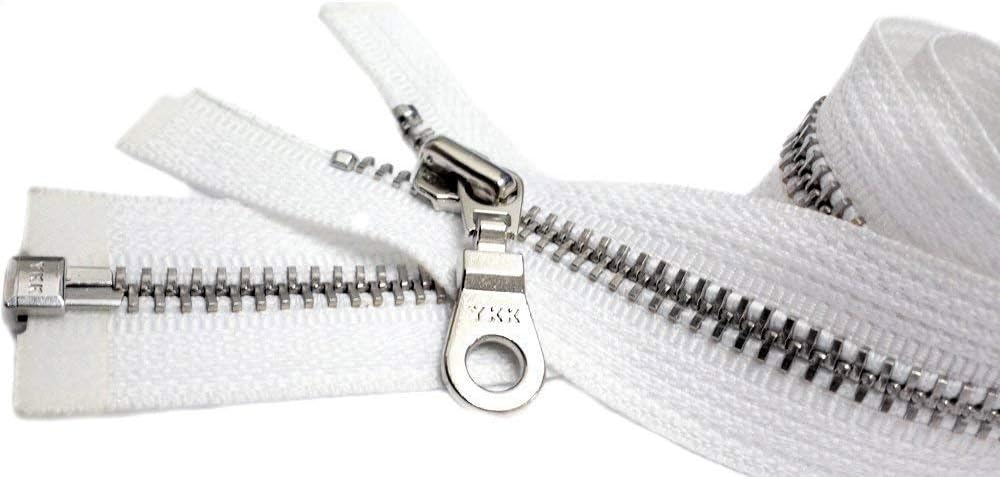 Amazon Com Ykk 24 Inches 5 Separating Jacket Zipper Aluminum Finished Custom Length Medium Weight With Fancy Donut Pull Slider Color White Made In Usa