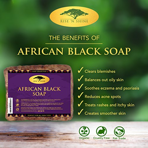 Raw African Black Soap Bar with Coconut Oil and Shea Butter - Body Wash, Shampoo and Face Wash - Helps Clear Dry Skin, Acne, Eczema, Psoriasis - Authentic Organic Homemade Soap Bar from Ghana (16 oz)