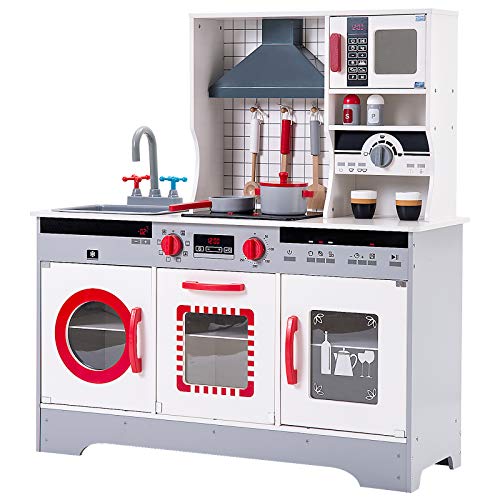 ZDO Kinderküche Spielküche aus Holz Mädchen Kinderküche inklusive Zubehör (Topf, Pfanne, Küchenbesteck, Kaffeetasse… – Bild 2