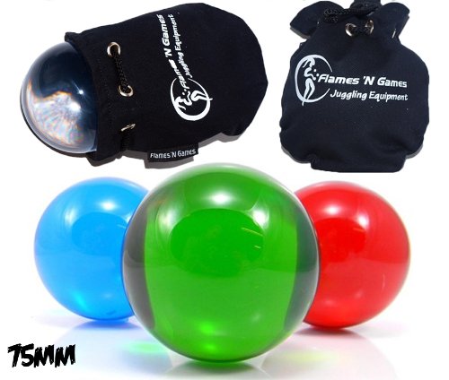 Juggle Dream Coloured Acrylic Contact Juggling Balls - 75mm & Protecitve Fleece Lined Pouch/Travel bag!-BLUE
